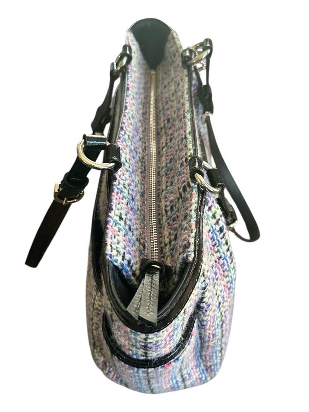 Coach Tweed Plaid Tote F17699 Black Patent Trim Satchel - Picture 5 of 16